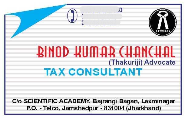 Business card printed for an advocate and tax consultant